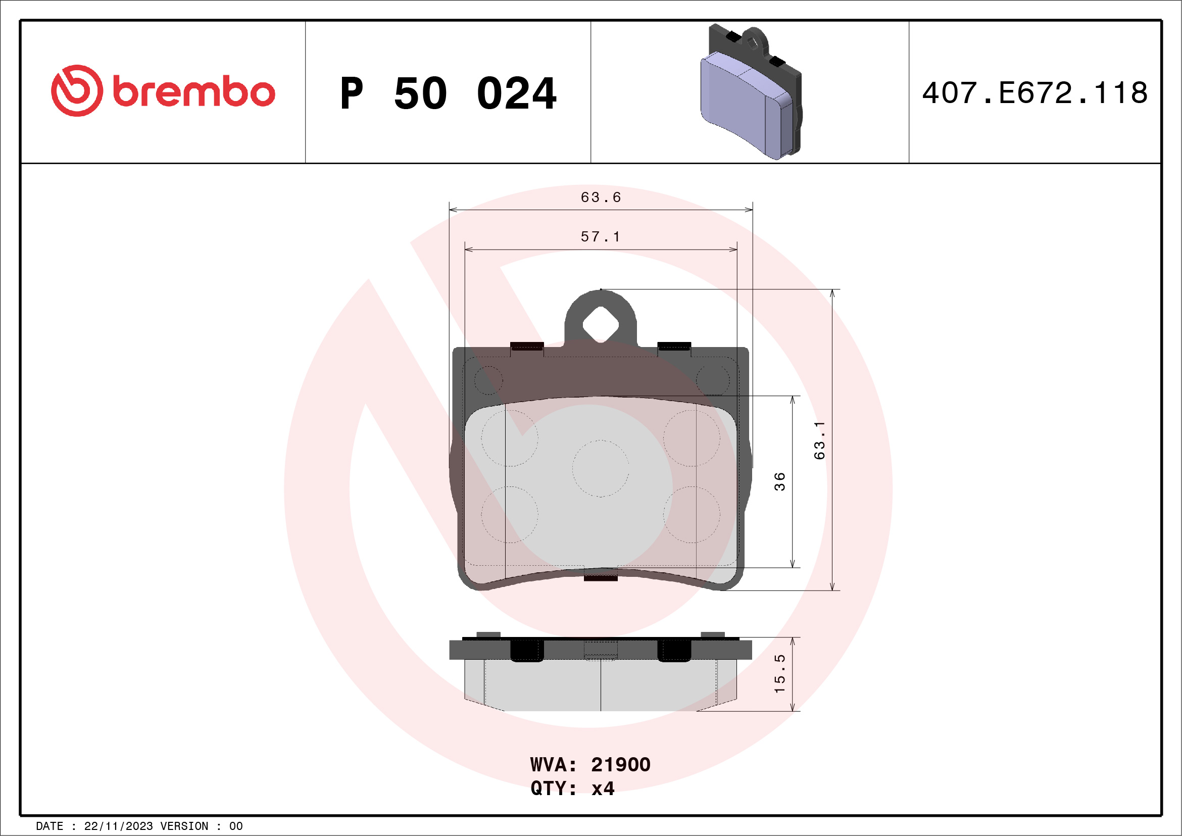 A.B.S. P 50 024 BREMBO Bremsbelagsatz, Scheibenbremse